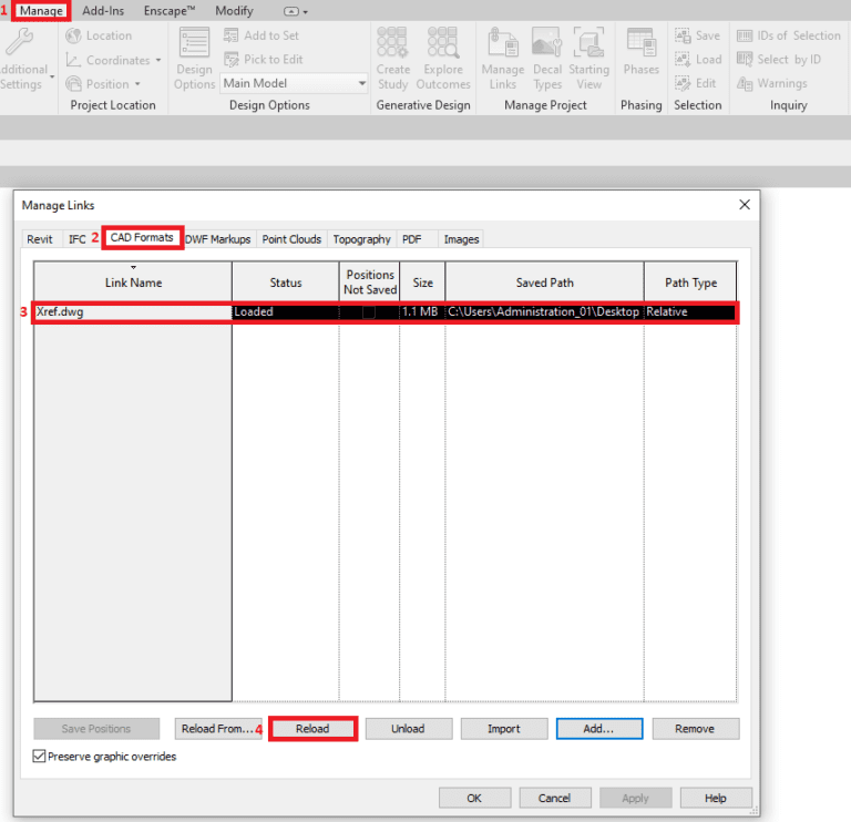 Manage Links Panel