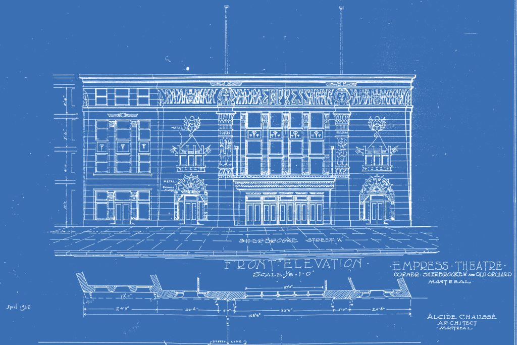 1920, Front elevation of the Empress Theatre in Montreal, Alcide Chaussé, encore sustainable architects