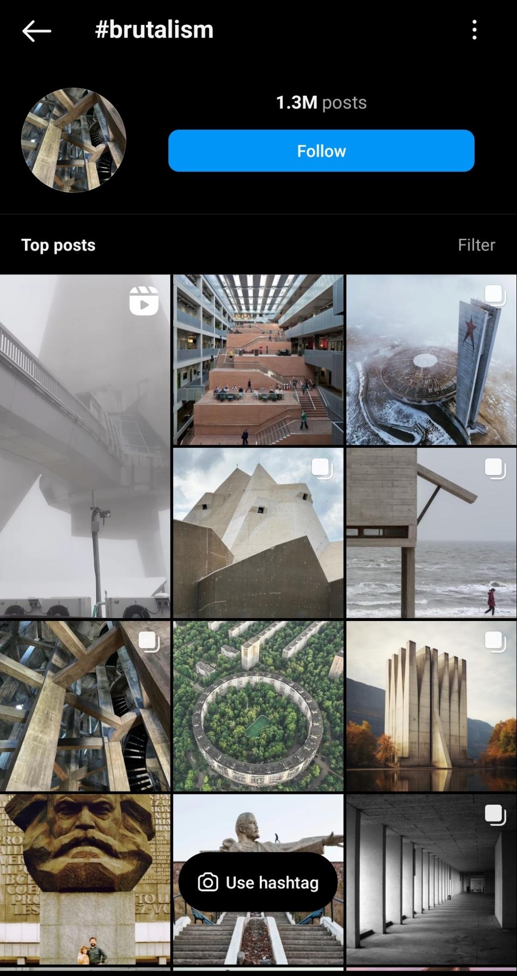 screenshot of an instagram brutalism feed